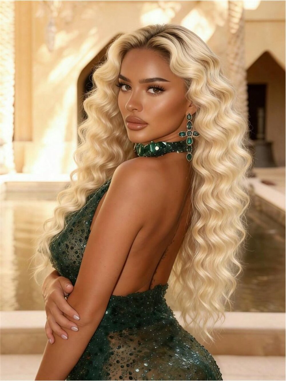 Ombre Blonde With Brown Roots 200 Density Lace Front Wigs Human Hair